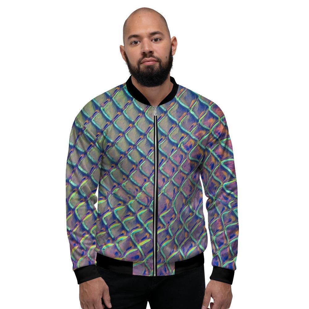 Holographic Snakeskin Print Men's Bomber Jacket-grizzshop