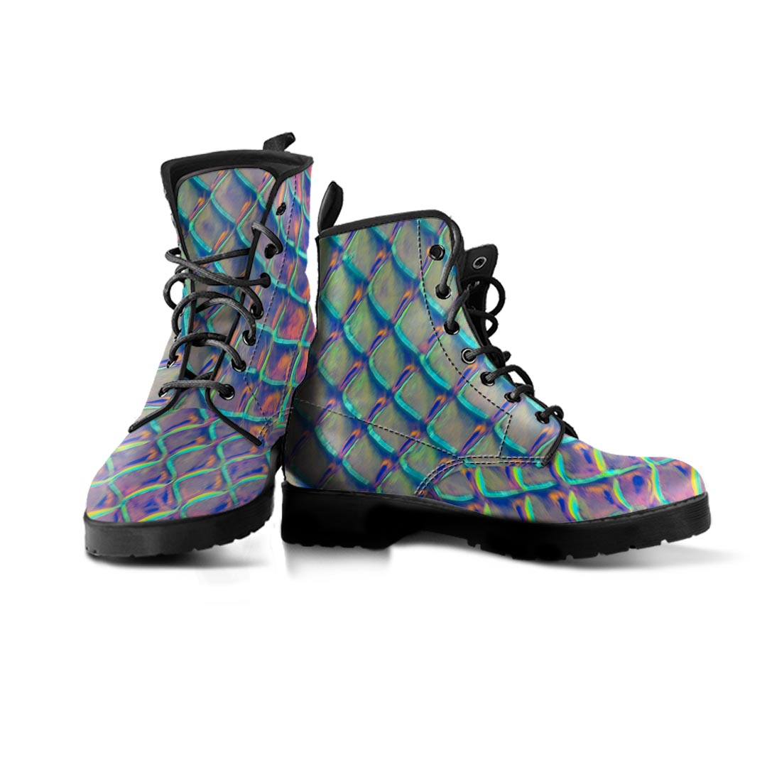 Holographic Snakeskin Print Men's Boots-grizzshop