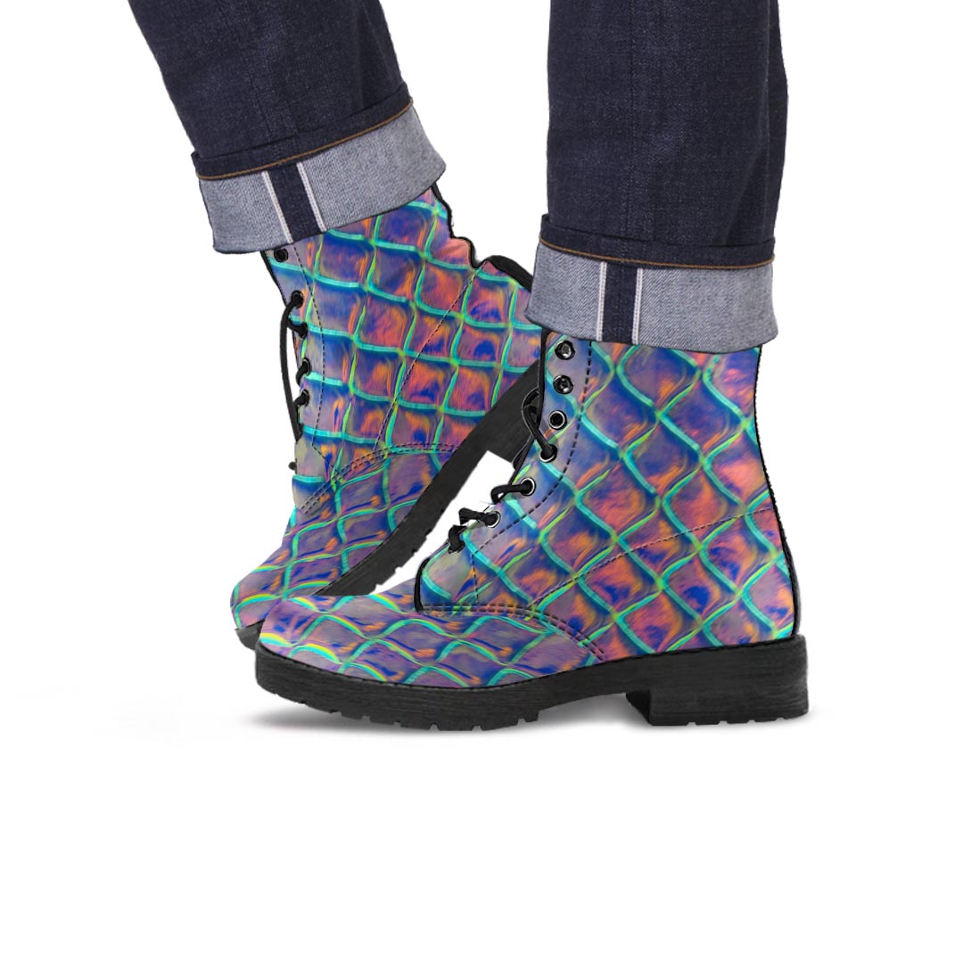 Holographic Snakeskin Print Men's Boots-grizzshop