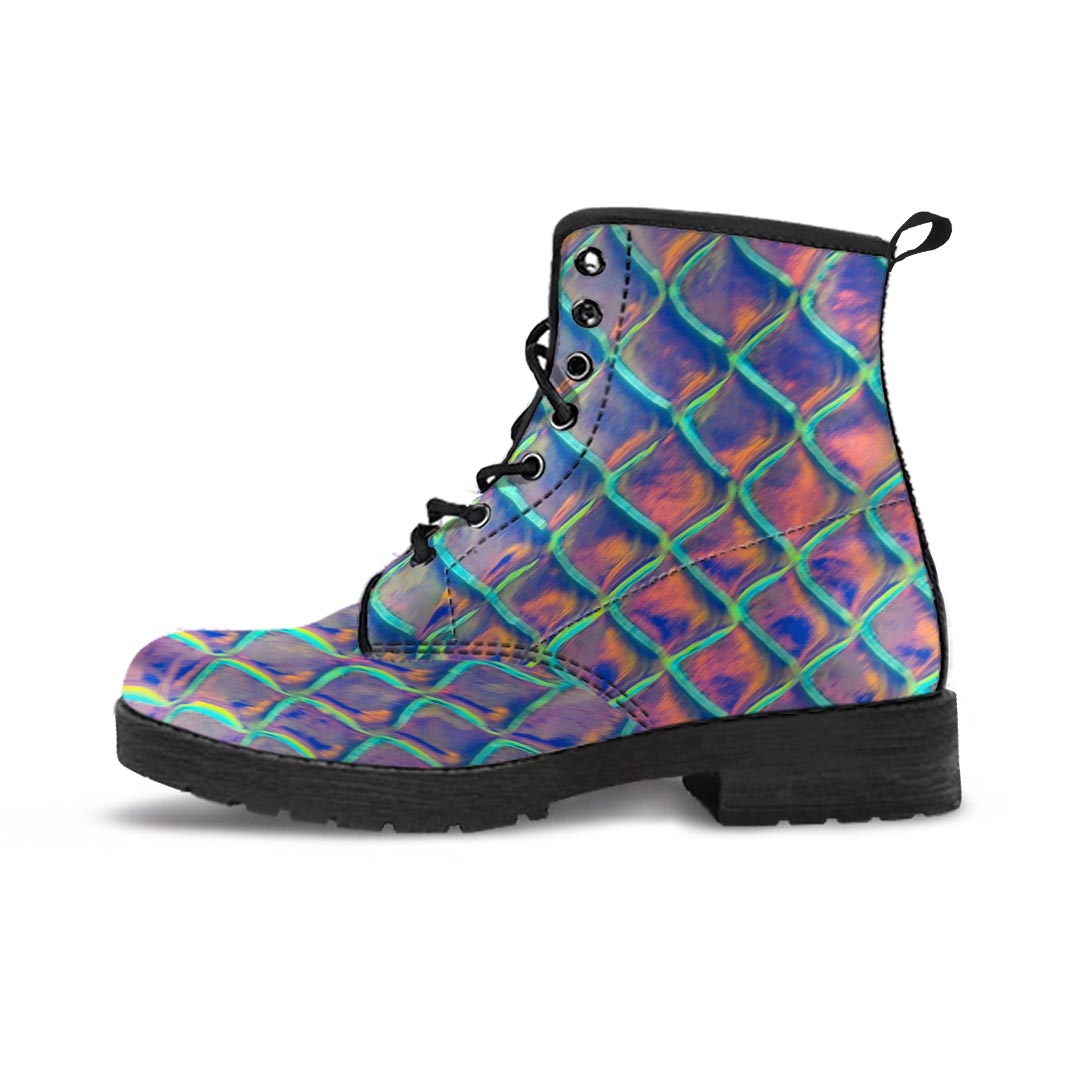 Holographic Snakeskin Print Men's Boots-grizzshop