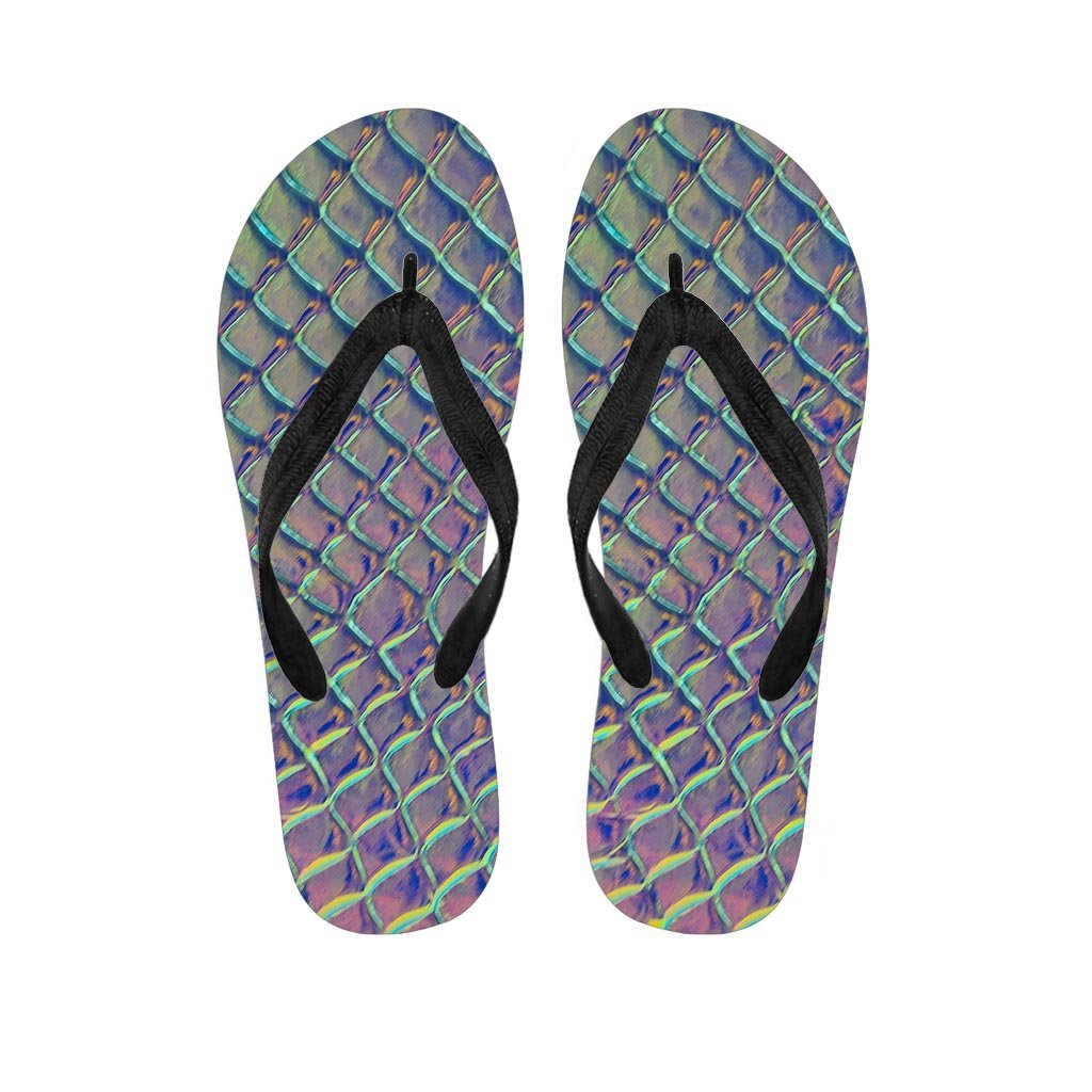 Holographic Snakeskin Print Men's Flip Flops-grizzshop