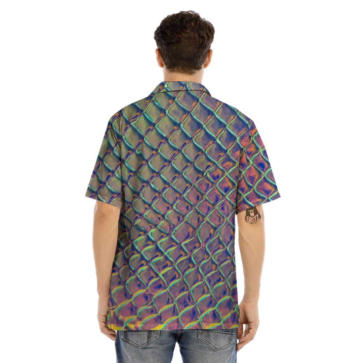 Holographic Snakeskin Print Men’s Hawaiian Shirt-grizzshop