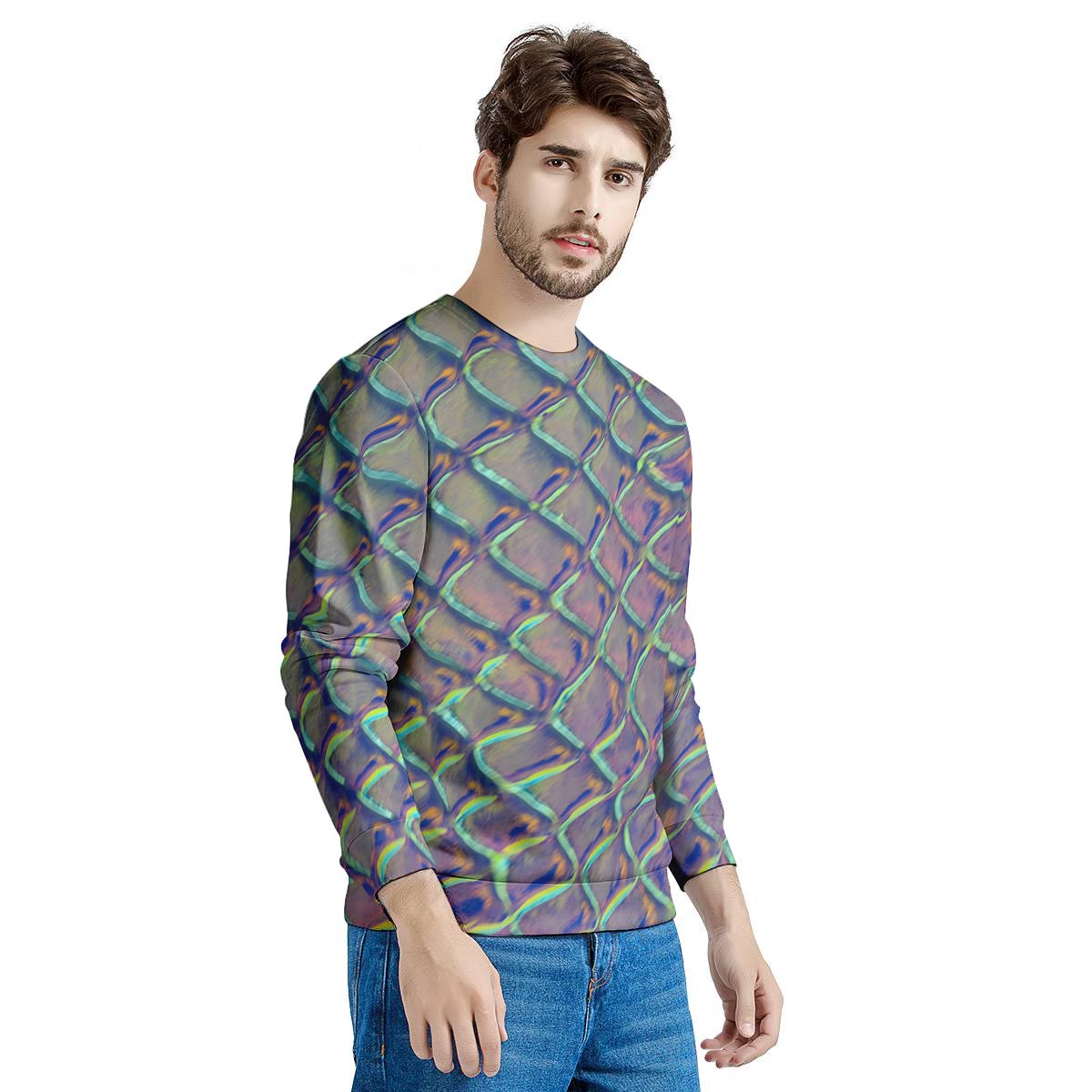 Holographic Snakeskin Print Men's Sweatshirt-grizzshop