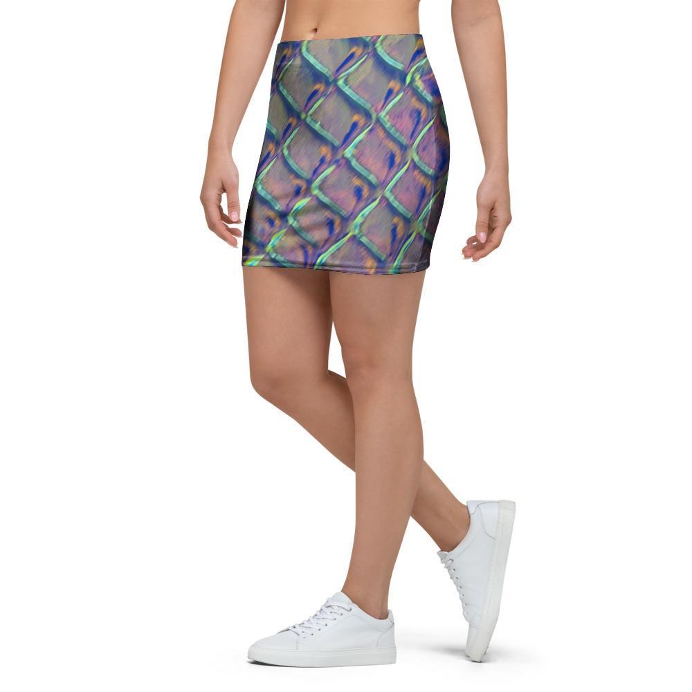 Holographic Snakeskin Print Mini Skirt-grizzshop