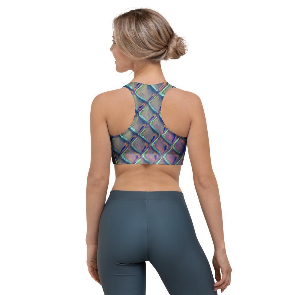 Holographic Snakeskin Print Sports Bra-grizzshop