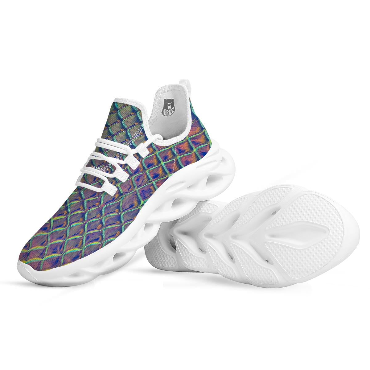 Holographic Snakeskin Print White Running Shoes-grizzshop