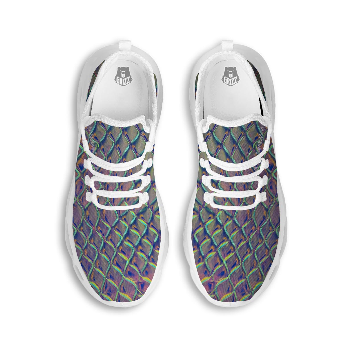 Holographic Snakeskin Print White Running Shoes-grizzshop