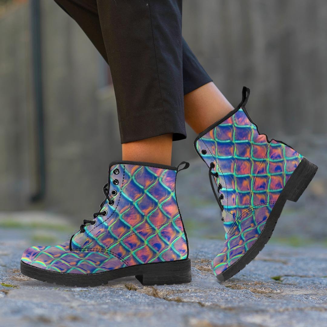 Holographic Snakeskin Print Women's Boots-grizzshop