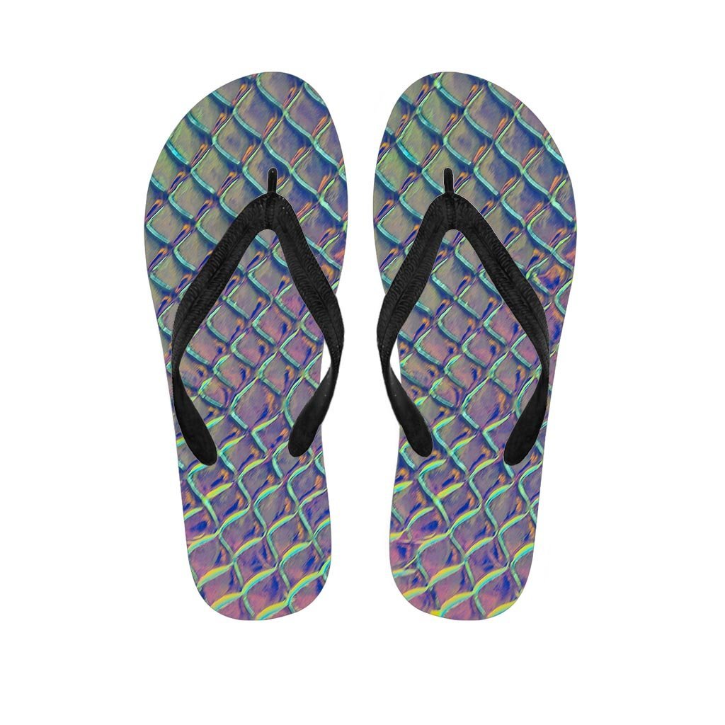 Holographic Snakeskin Print Women's Flip Flops-grizzshop