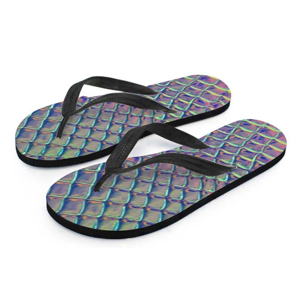 Holographic Snakeskin Print Women's Flip Flops-grizzshop