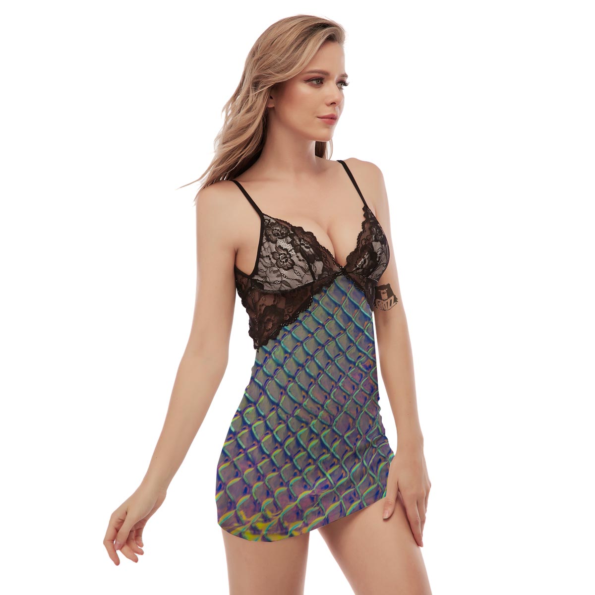 Holographic Snakeskin Print Women's Sexy Night Dress-grizzshop