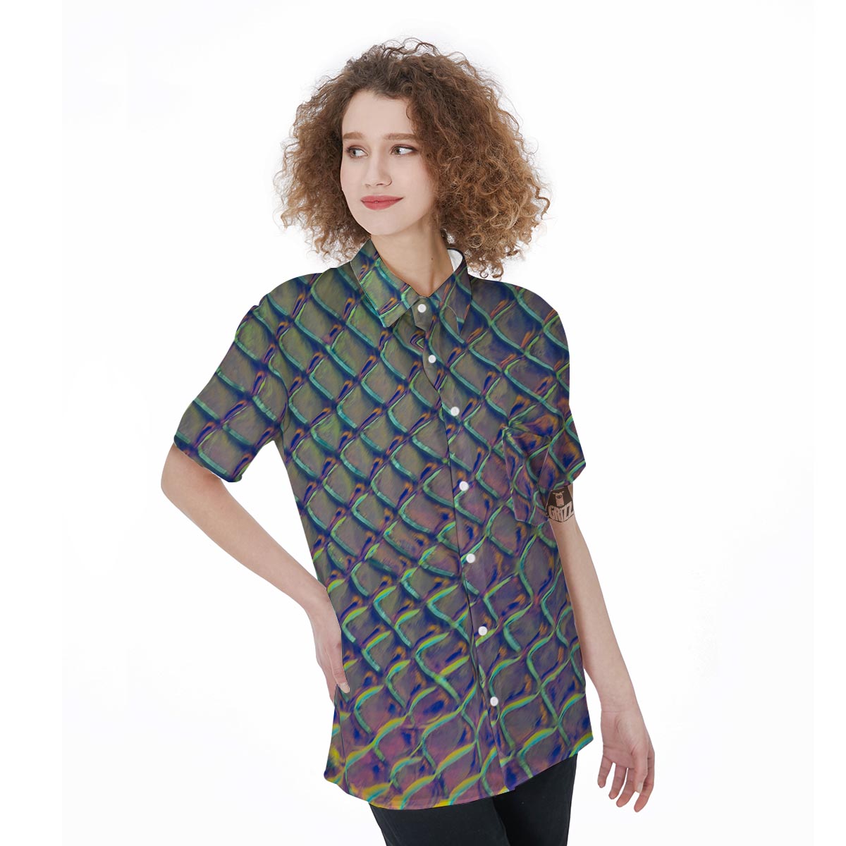 Holographic Snakeskin Print Women's Short Sleeve Shirts-grizzshop