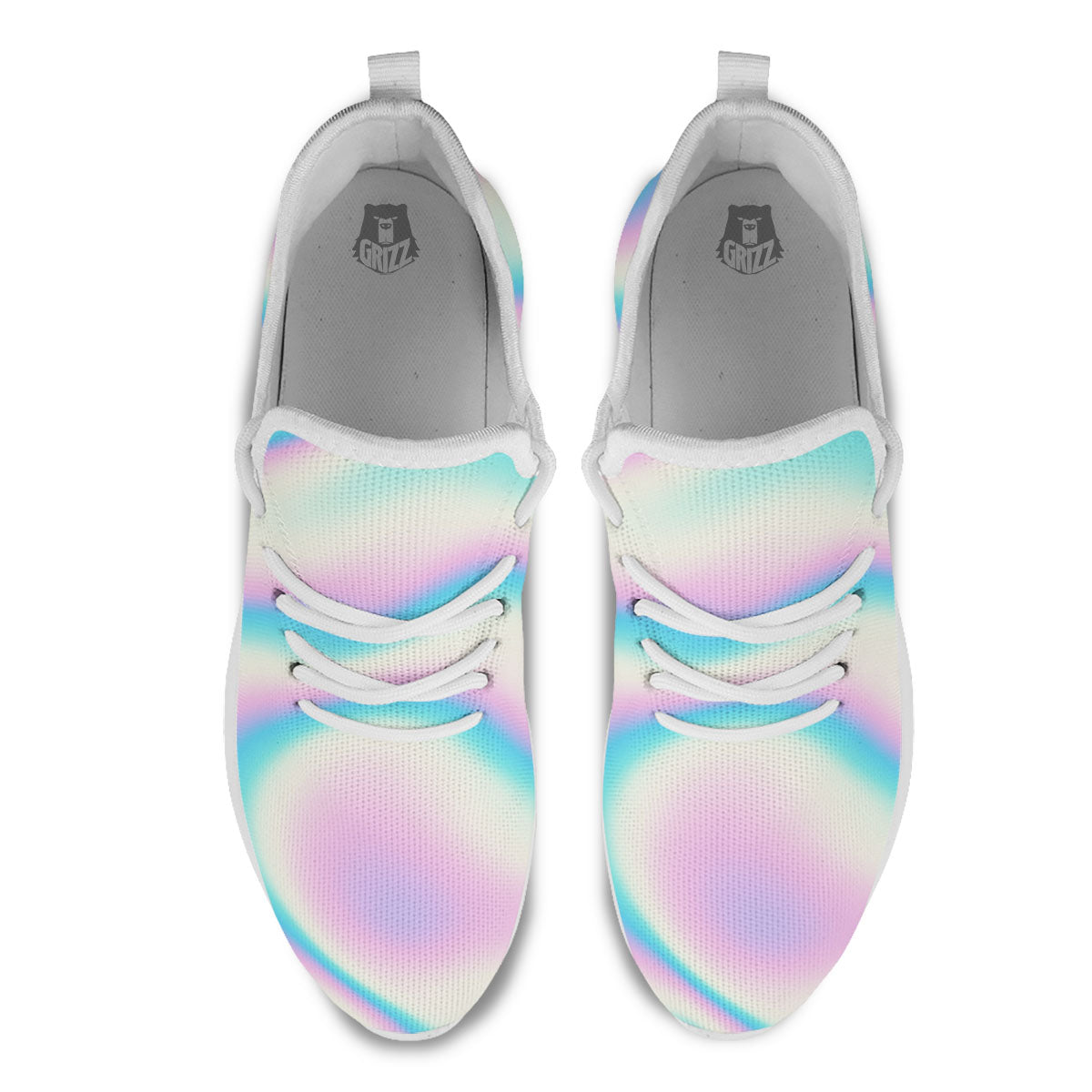 Holographic Teal And Pink Print White Athletic Shoes-grizzshop