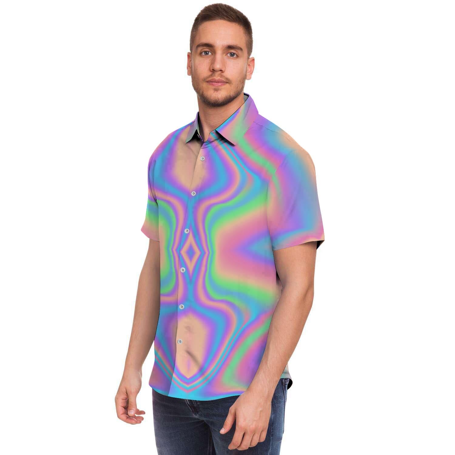 Holographic Trippy Men's Short Sleeve Shirt-grizzshop