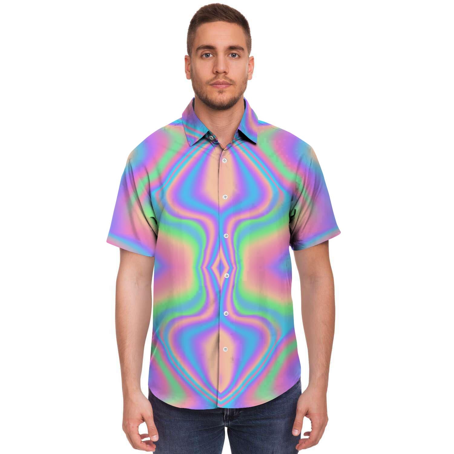 Holographic Trippy Men's Short Sleeve Shirt-grizzshop