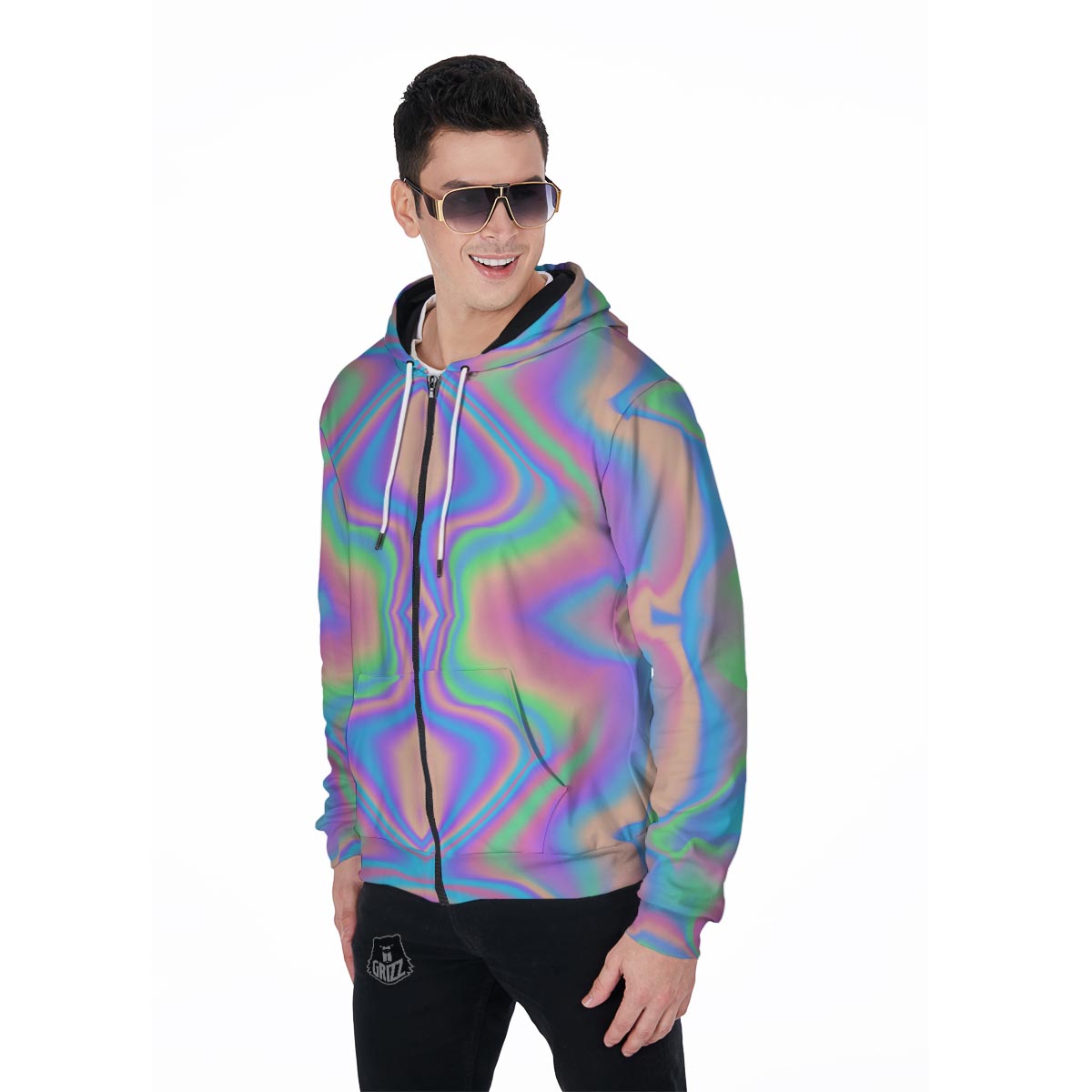 Holographic Trippy Men's Zip Up Hoodie-grizzshop