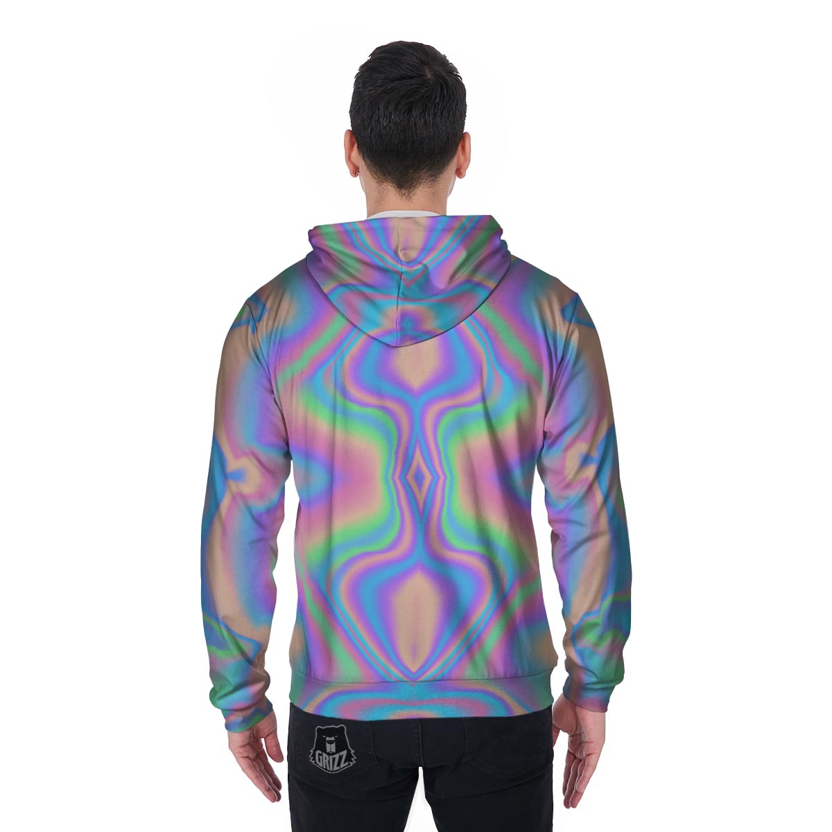 Holographic Trippy Men's Zip Up Hoodie-grizzshop
