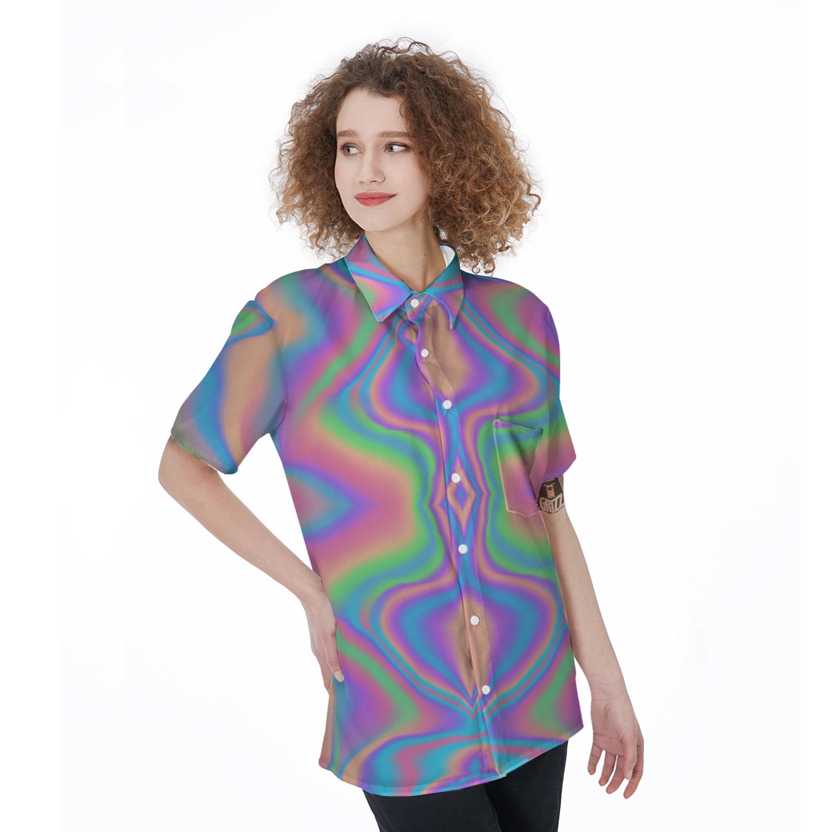 Holographic Trippy Women's Short Sleeve Shirts-grizzshop