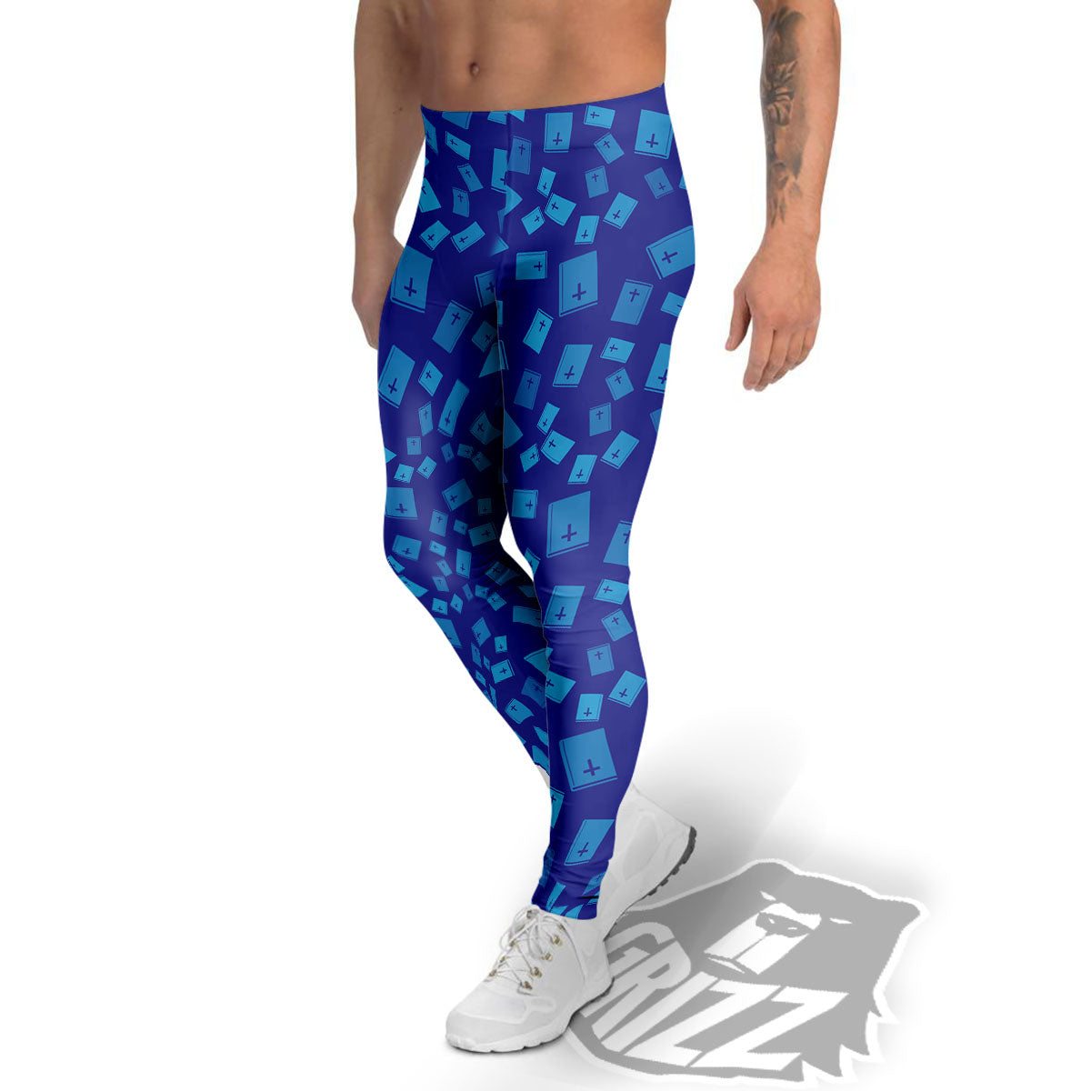 Holy Bible Blue Print Pattern Men's Leggings-grizzshop