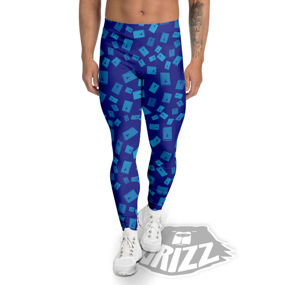 Holy Bible Blue Print Pattern Men's Leggings-grizzshop