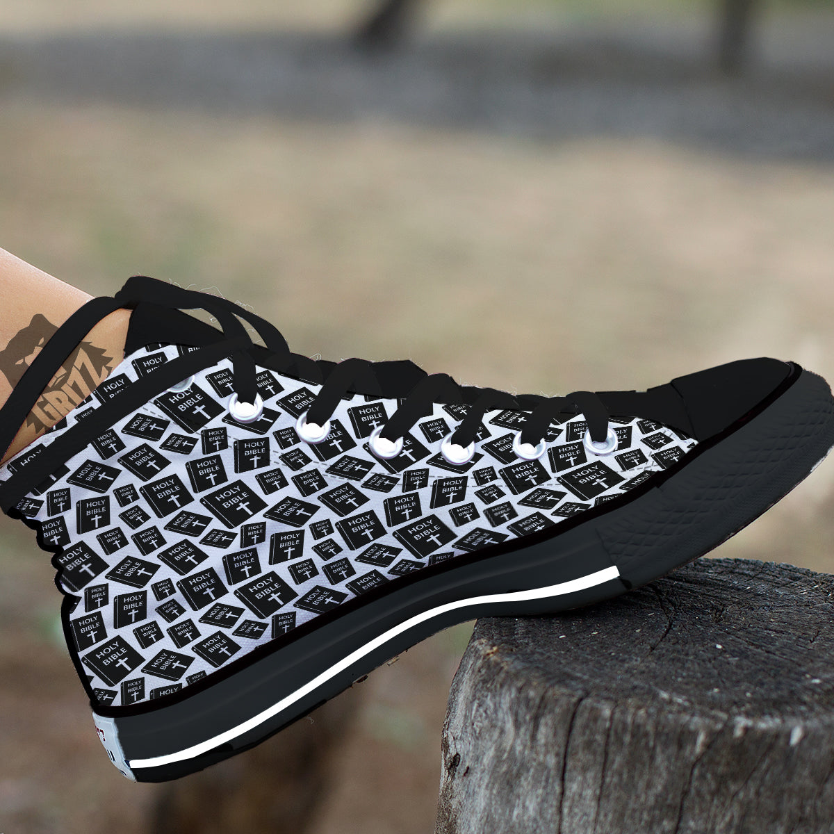 Holy Bible Christian Black Print Pattern Black High Top Shoes-grizzshop