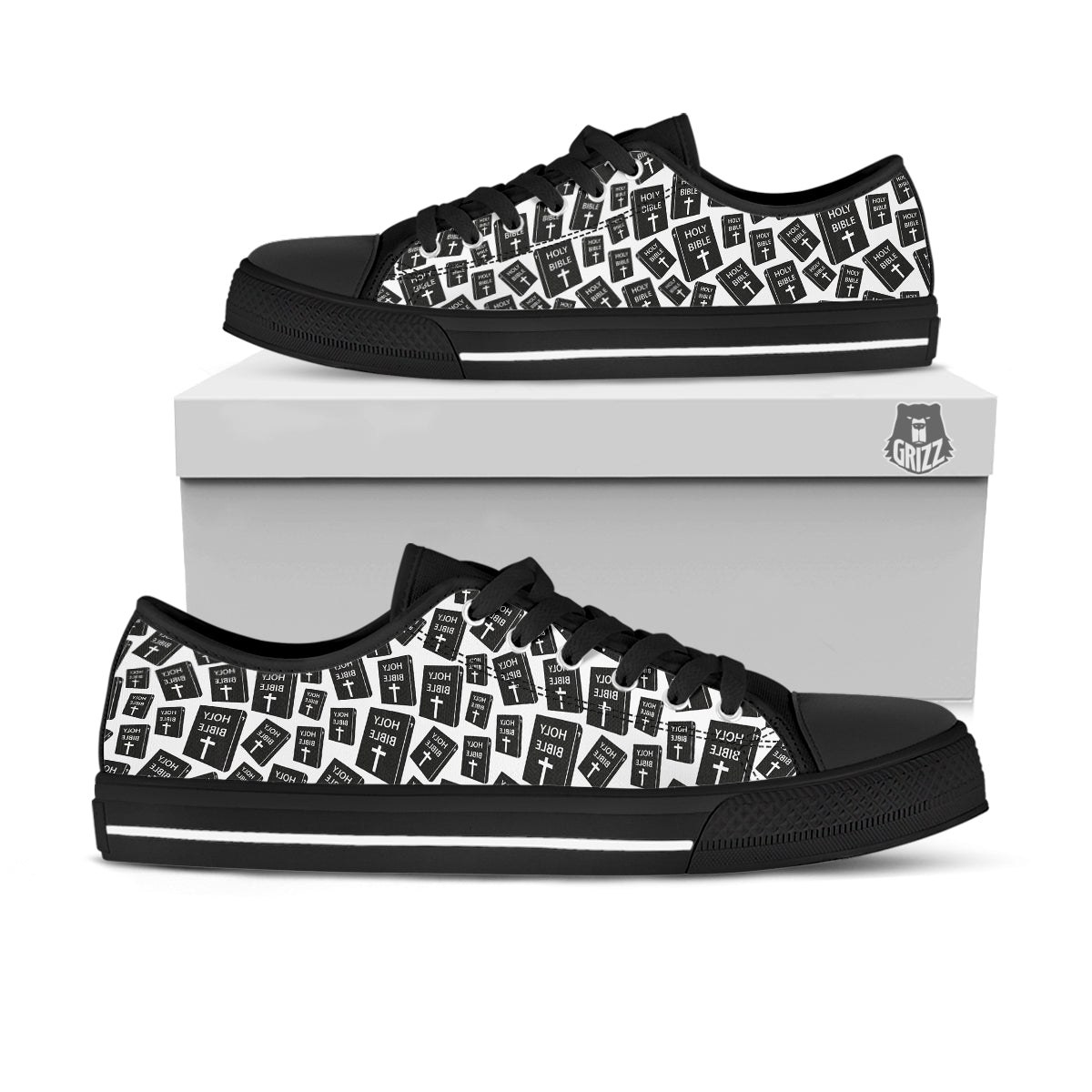 Holy Bible Christian Black Print Pattern Black Low Top Shoes-grizzshop