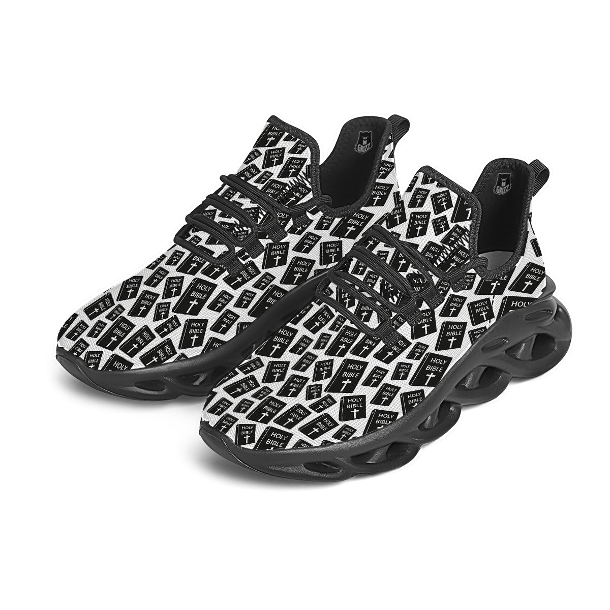Holy Bible Christian Black Print Pattern Black Running Shoes-grizzshop