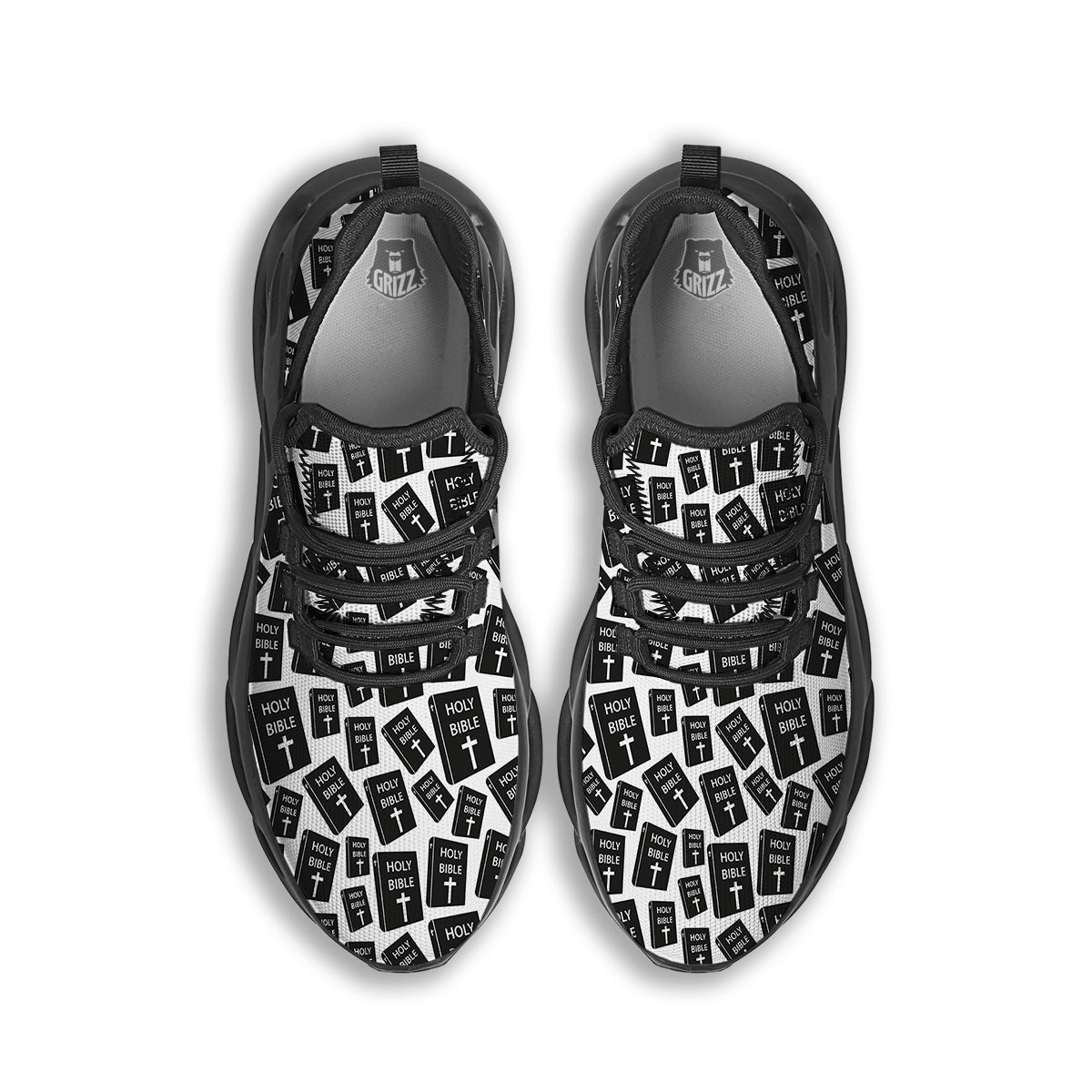 Holy Bible Christian Black Print Pattern Black Running Shoes-grizzshop