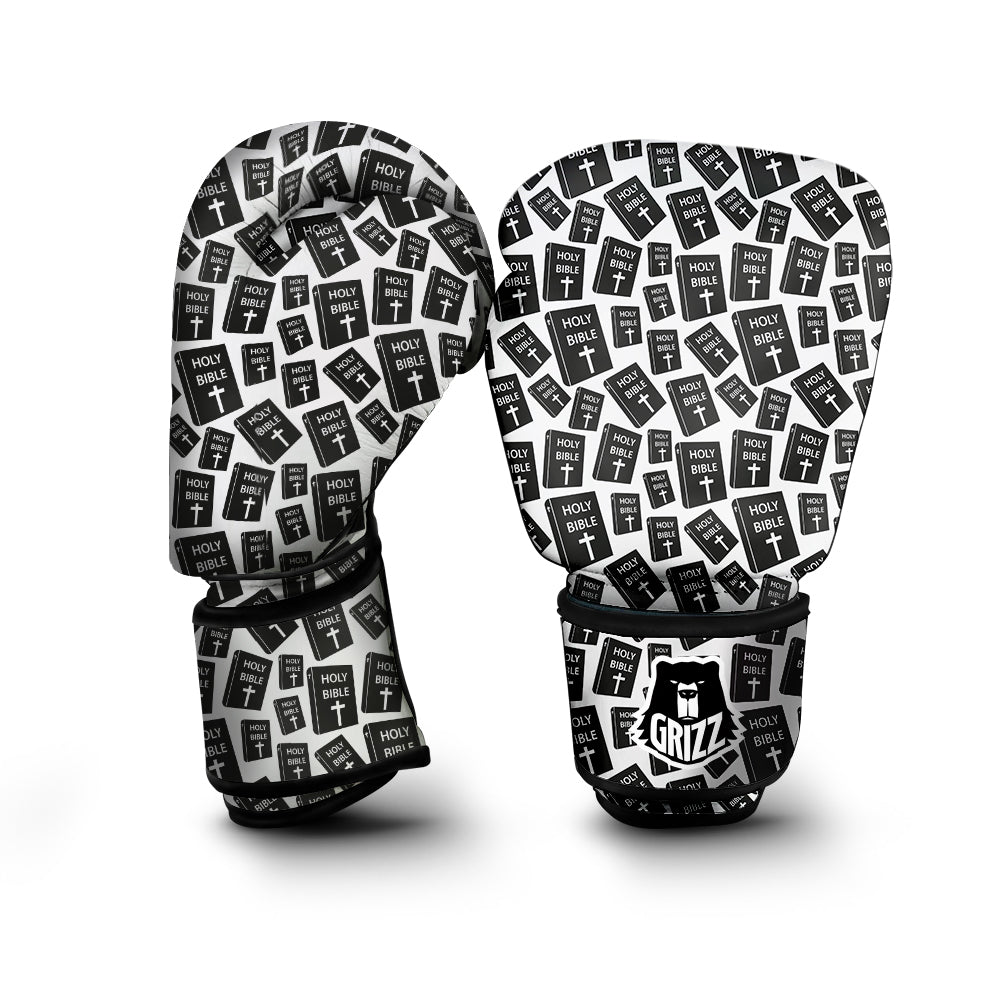 Holy Bible Christian Black Print Pattern Boxing Gloves-grizzshop