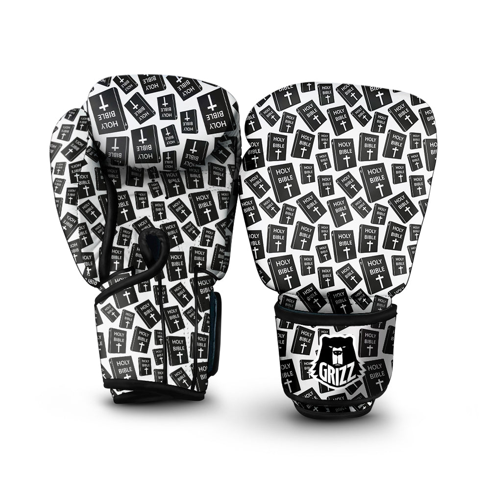 Holy Bible Christian Black Print Pattern Boxing Gloves-grizzshop