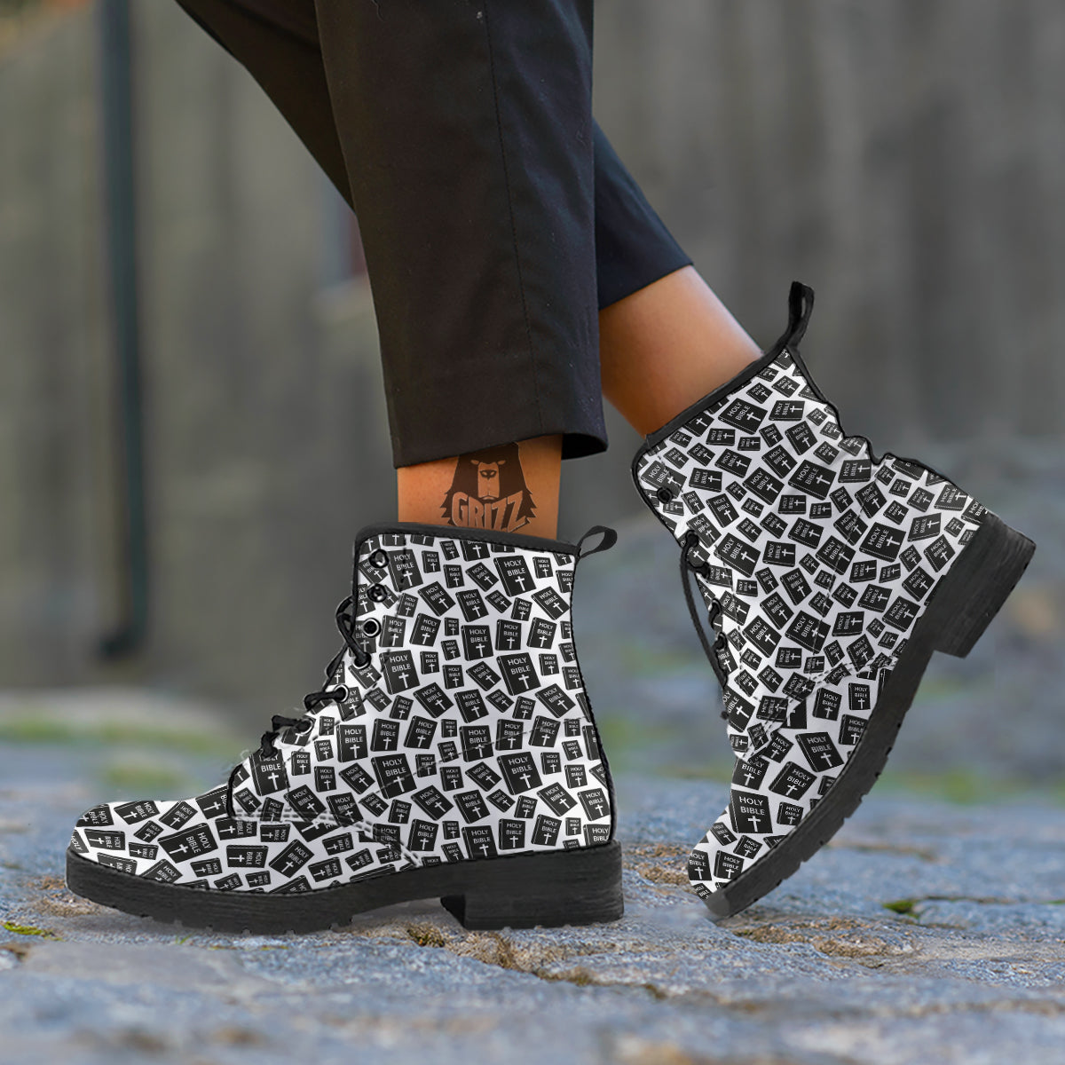 Holy Bible Christian Black Print Pattern Leather Boots-grizzshop