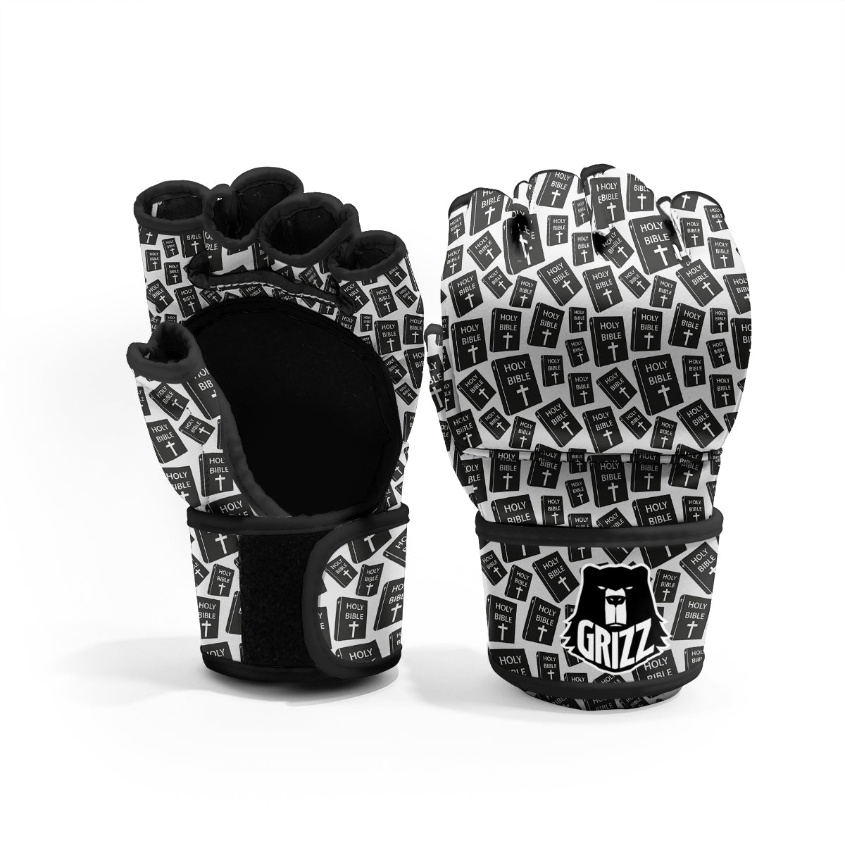 Holy Bible Christian Black Print Pattern MMA Gloves-grizzshop