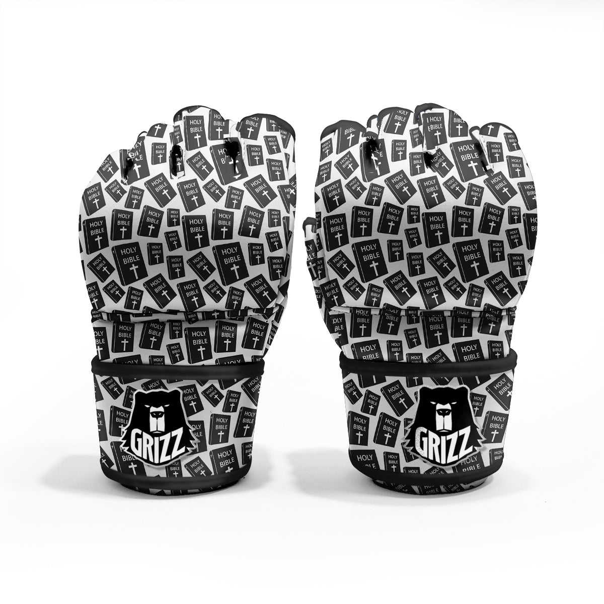 Holy Bible Christian Black Print Pattern MMA Gloves-grizzshop