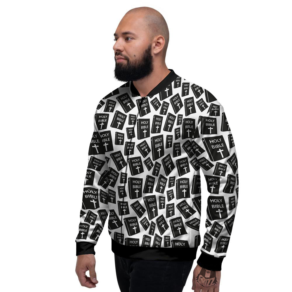 Holy Bible Christian Black Print Pattern Men's Bomber Jacket-grizzshop