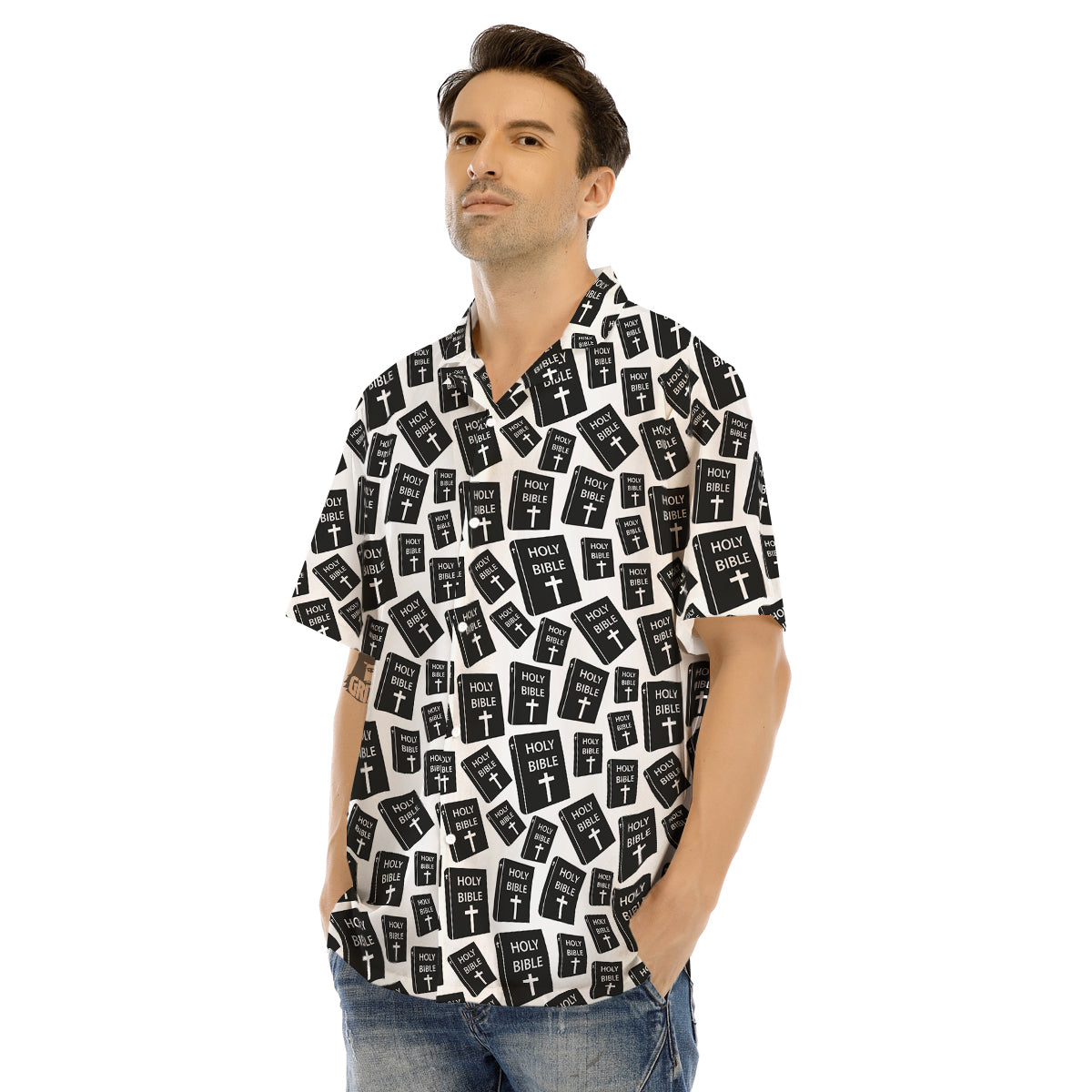 Holy Bible Christian Black Print Pattern Men's Hawaiian Shirt-grizzshop