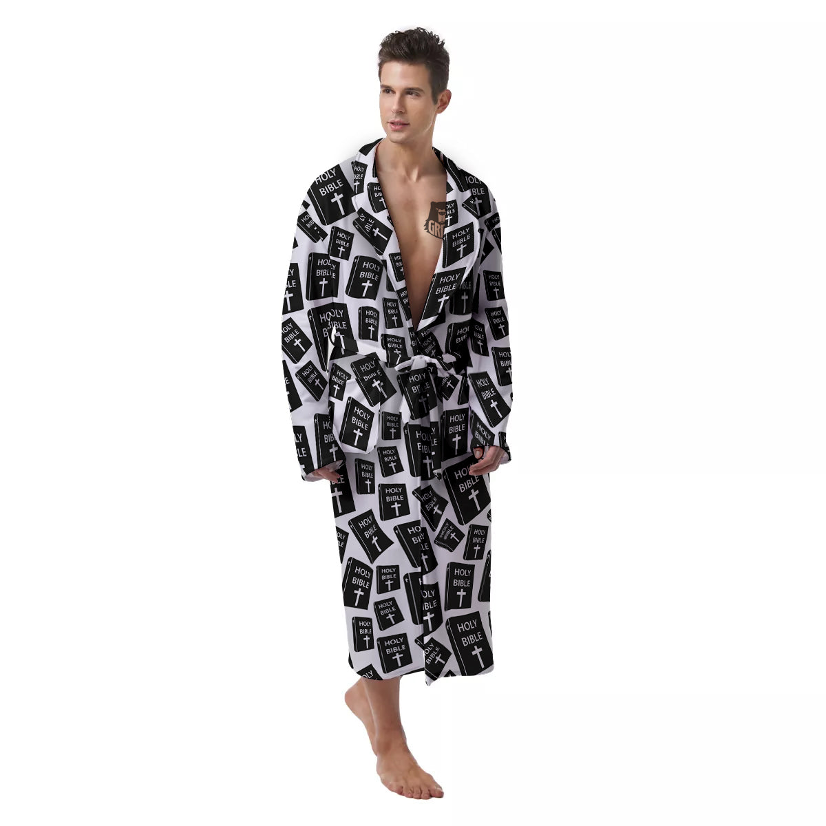 Holy Bible Christian Black Print Pattern Men's Robe-grizzshop