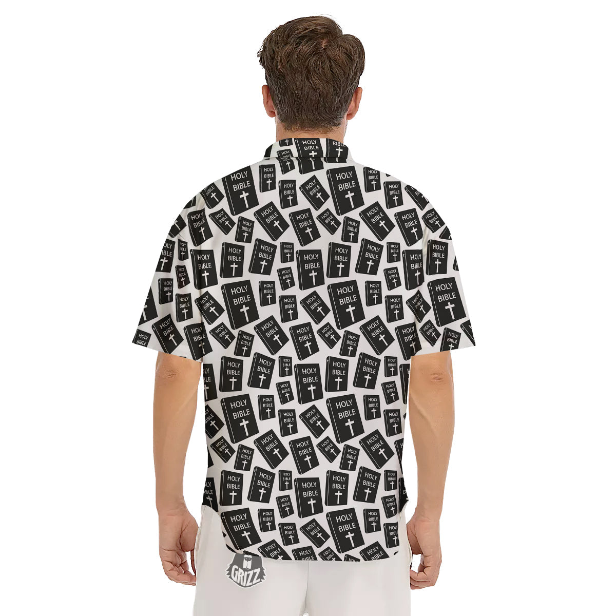 Holy Bible Christian Black Print Pattern Men's Short Sleeve Shirts-grizzshop