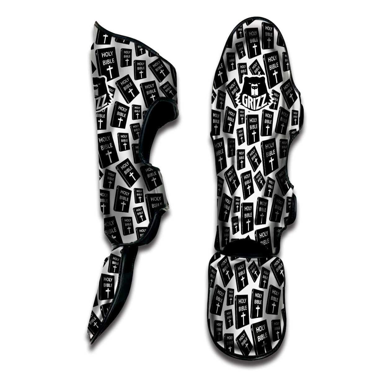 Holy Bible Christian Black Print Pattern Muay Thai Shin Guards-grizzshop