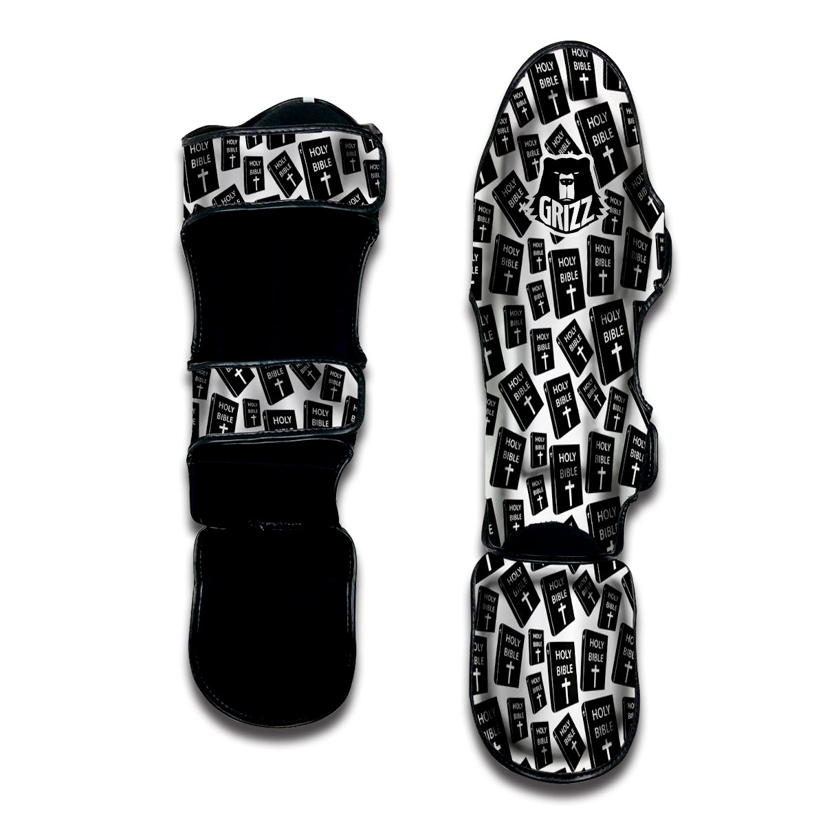 Holy Bible Christian Black Print Pattern Muay Thai Shin Guards-grizzshop