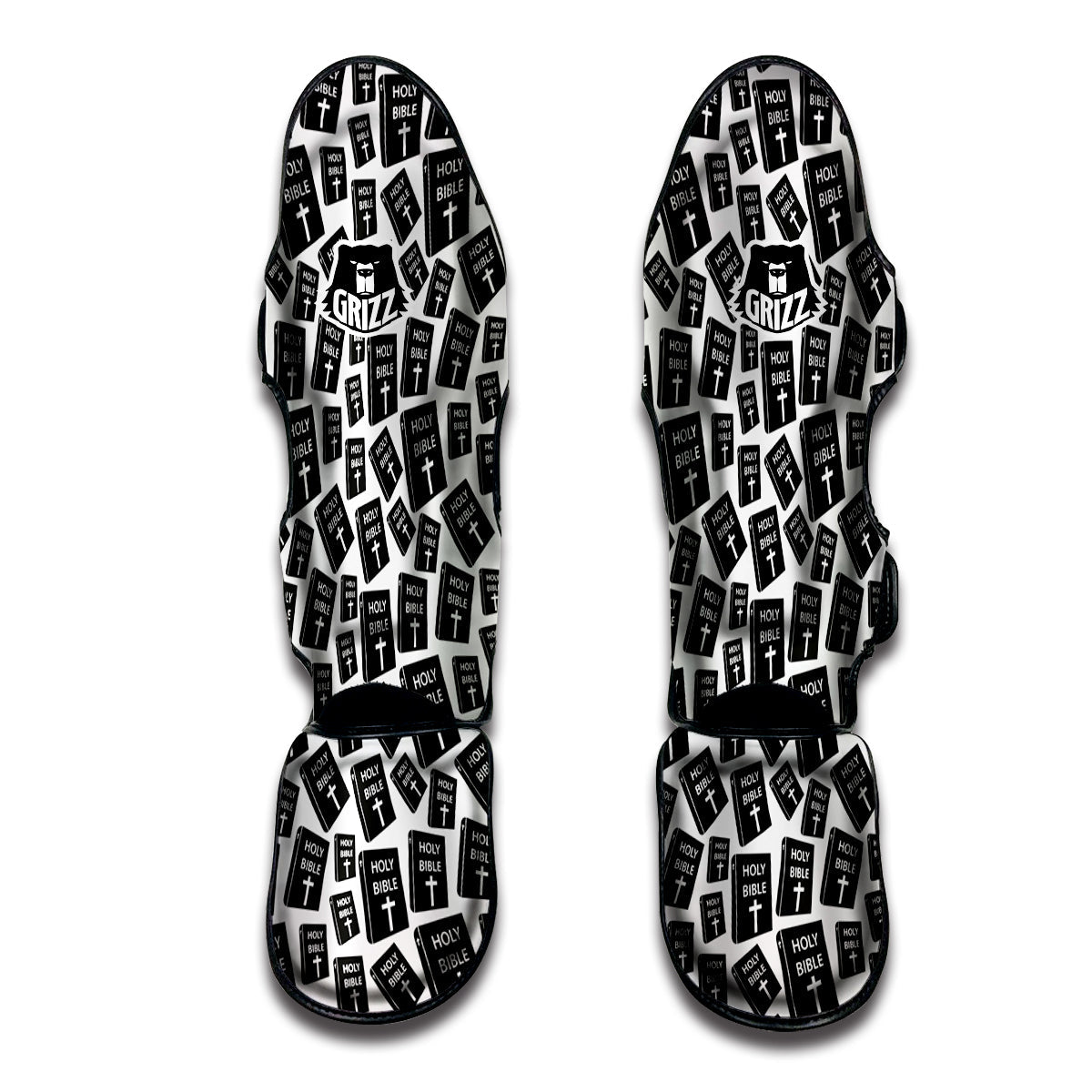 Holy Bible Christian Black Print Pattern Muay Thai Shin Guards-grizzshop