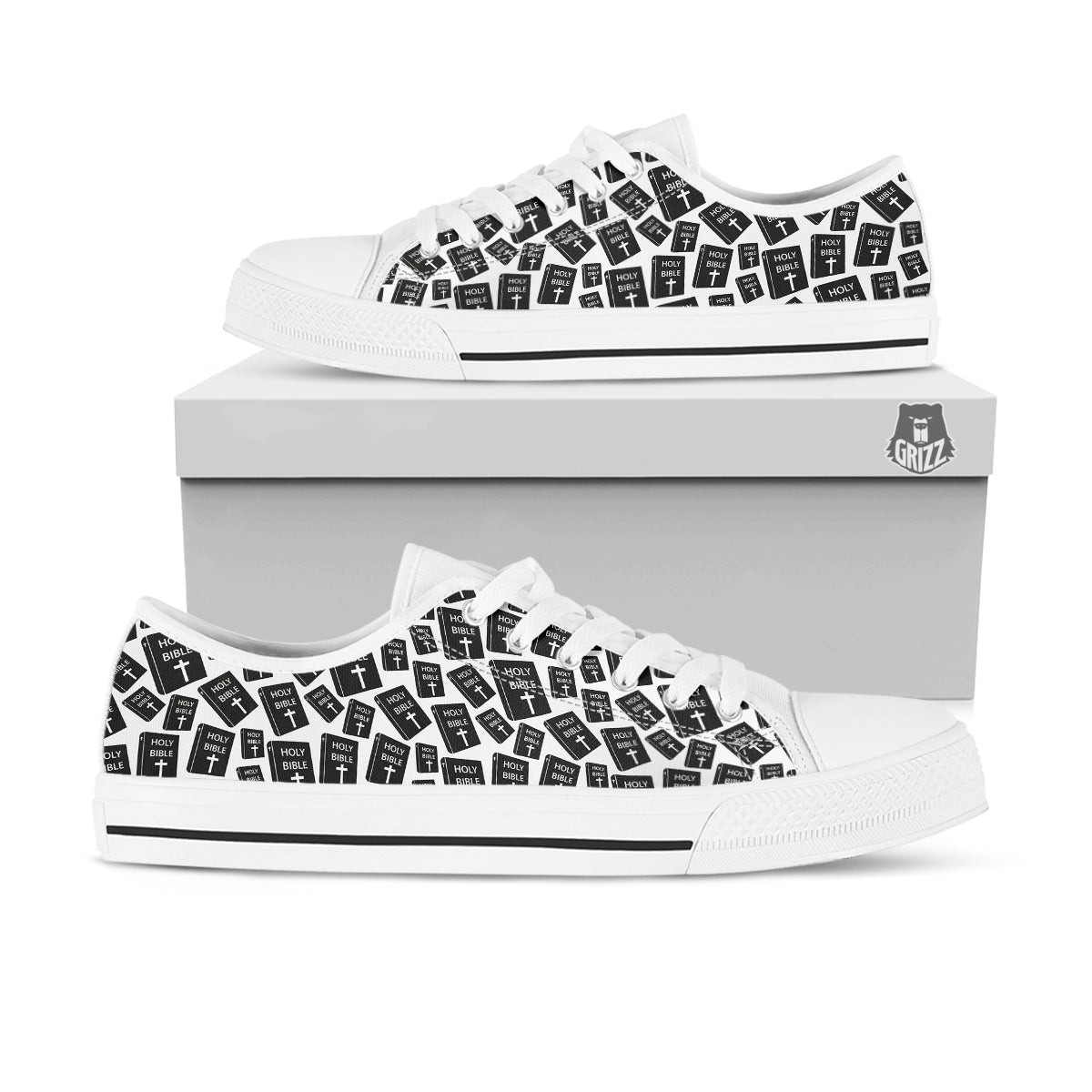 Holy Bible Christian Black Print Pattern White Low Top Shoes-grizzshop