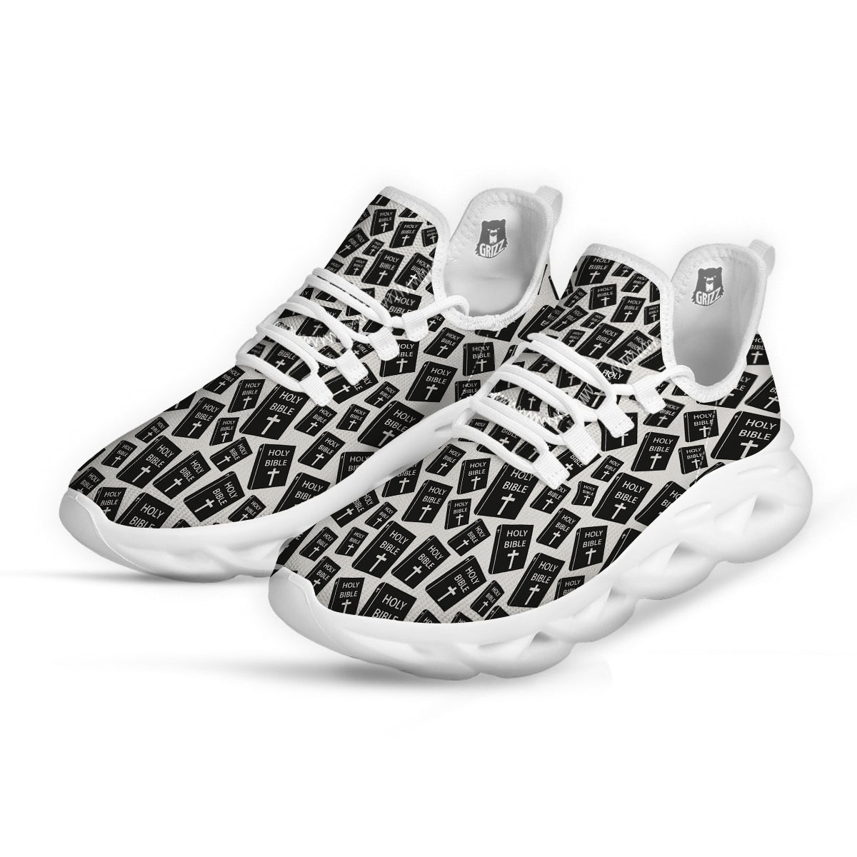 Holy Bible Christian Black Print Pattern White Running Shoes-grizzshop