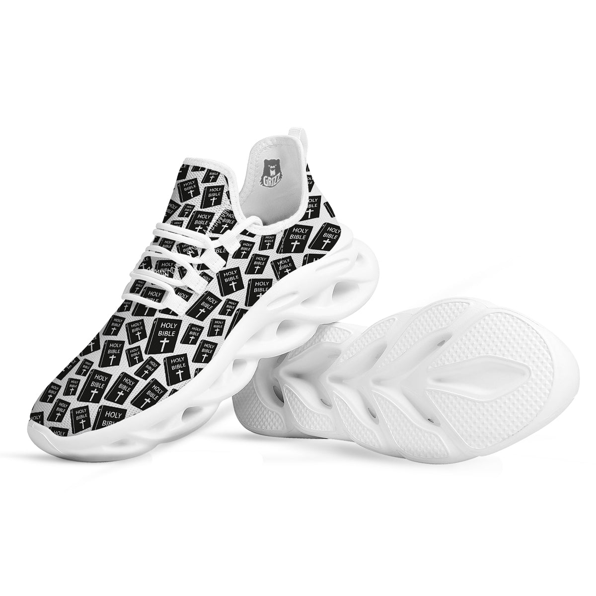 Holy Bible Christian Black Print Pattern White Running Shoes-grizzshop