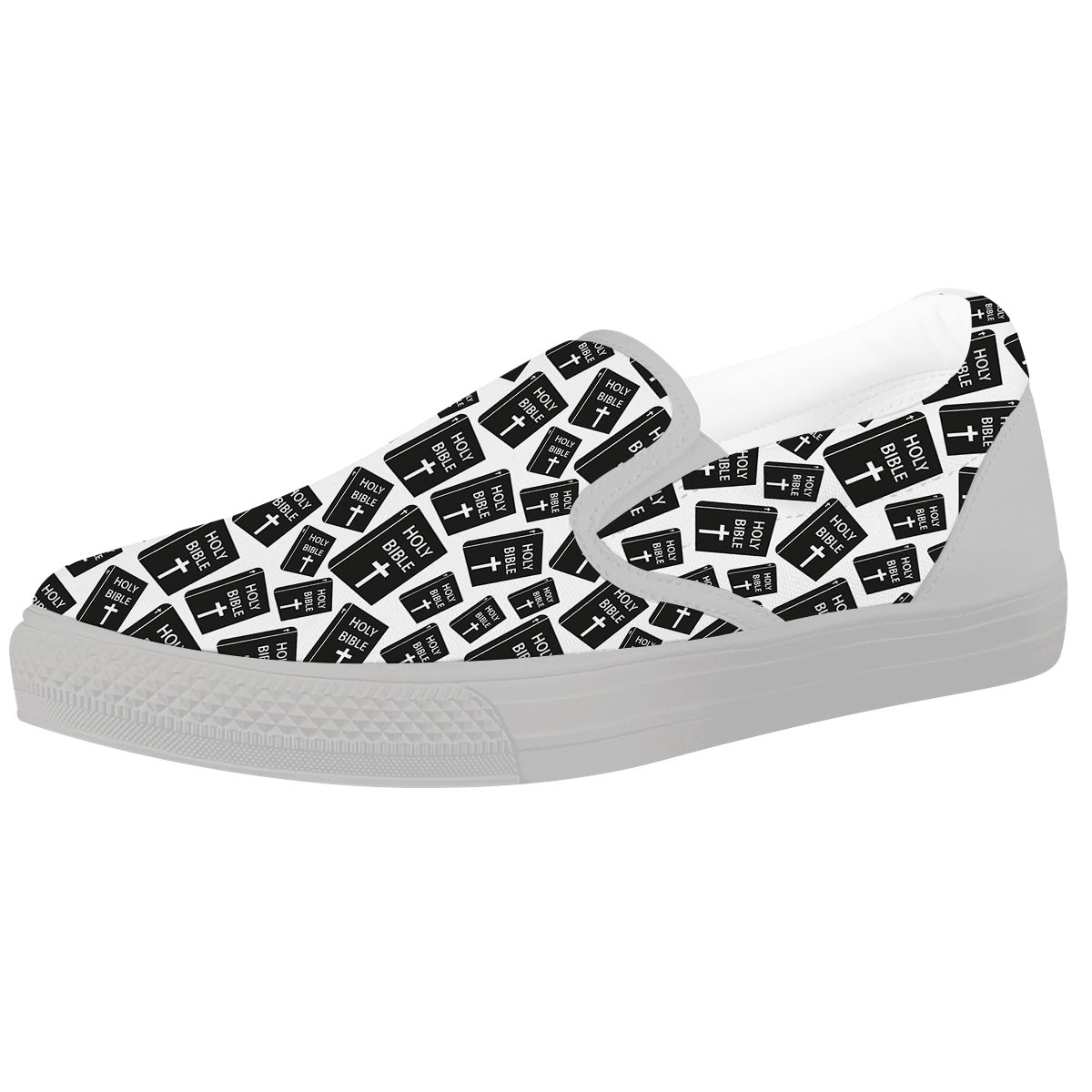 Holy Bible Christian Black Print Pattern White Slip On Shoes-grizzshop
