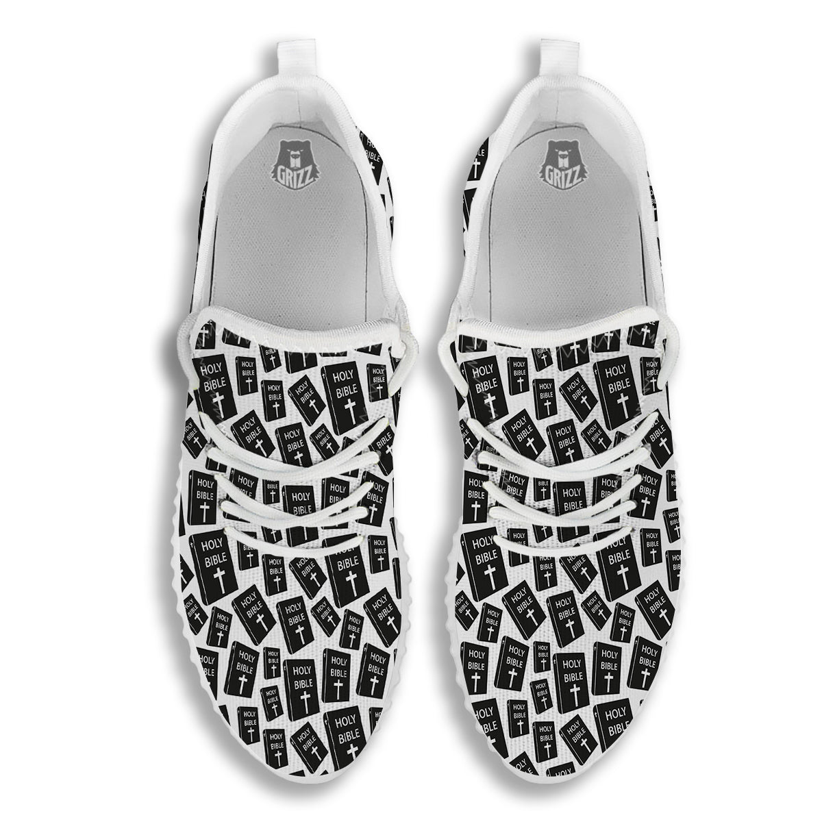 Holy Bible Christian Black Print Pattern White Walking Shoes-grizzshop