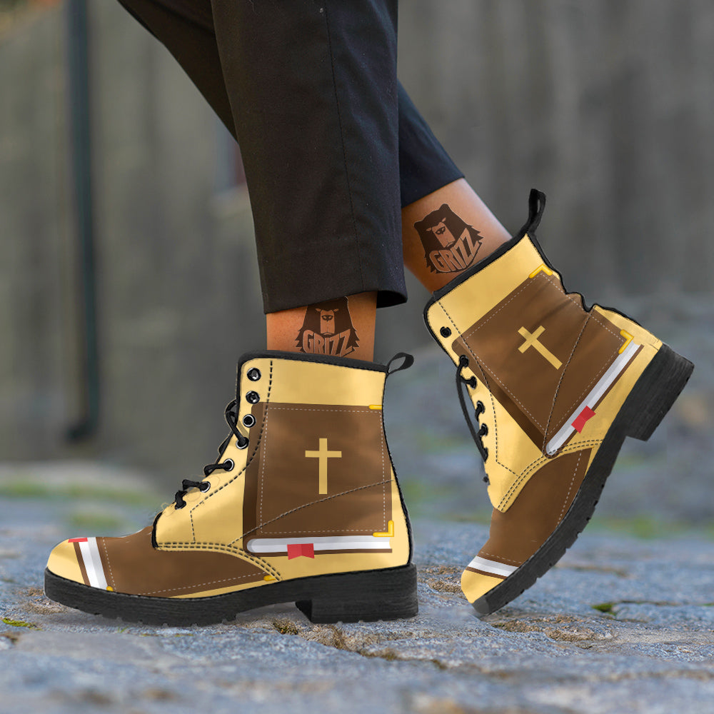 Holy Bible Christian Print Leather Boots-grizzshop