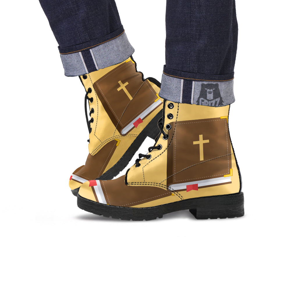 Holy Bible Christian Print Leather Boots-grizzshop