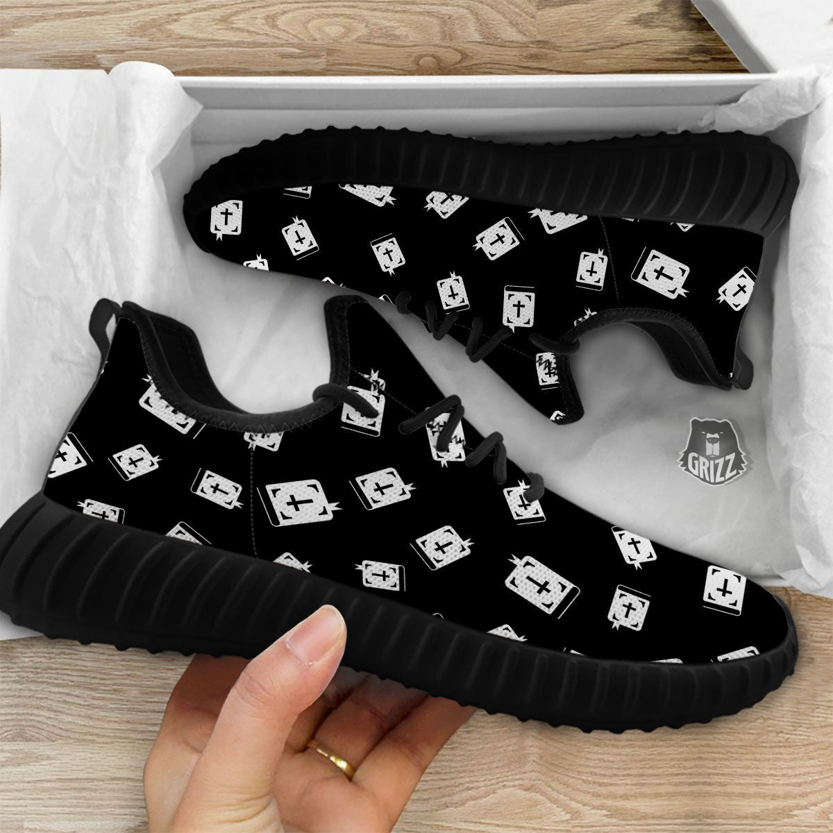 Holy Bible White And Black Print Pattern Black Walking Shoes-grizzshop
