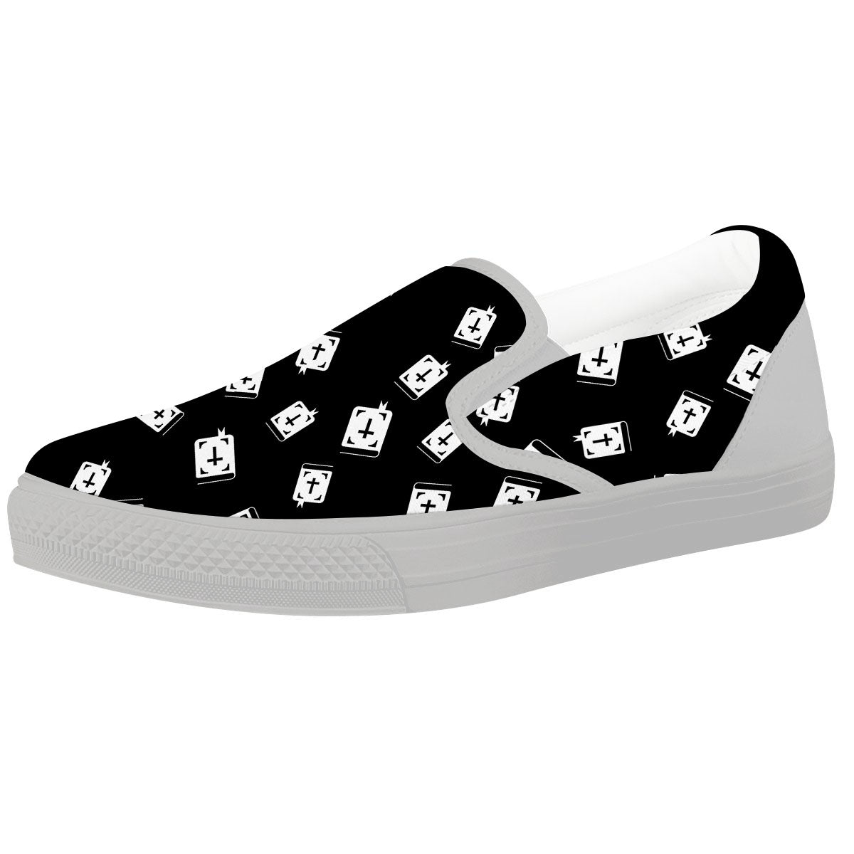 Holy Bible White And Black Print Pattern White Slip On Shoes-grizzshop