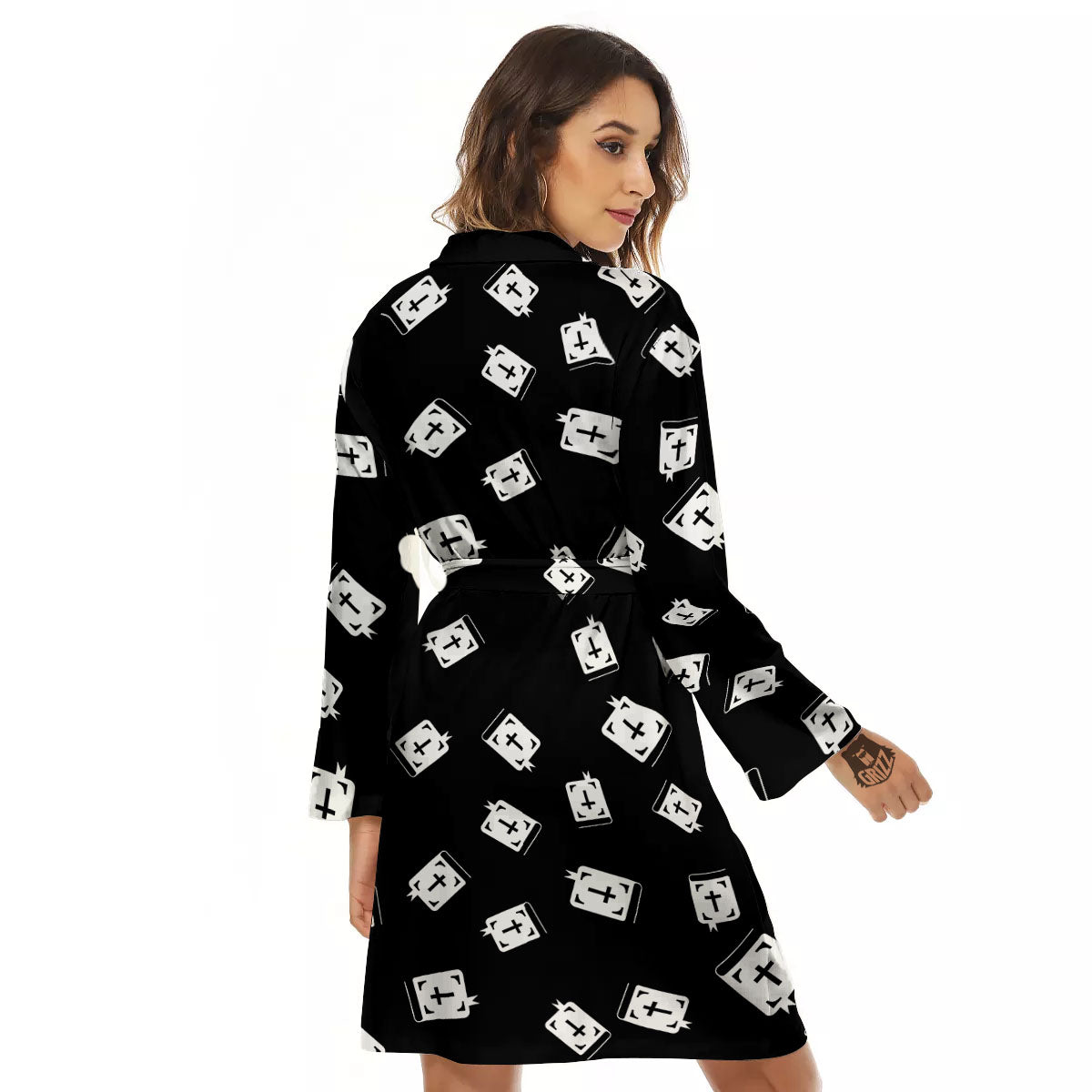Holy Bible White And Black Print Pattern Women's Robe-grizzshop